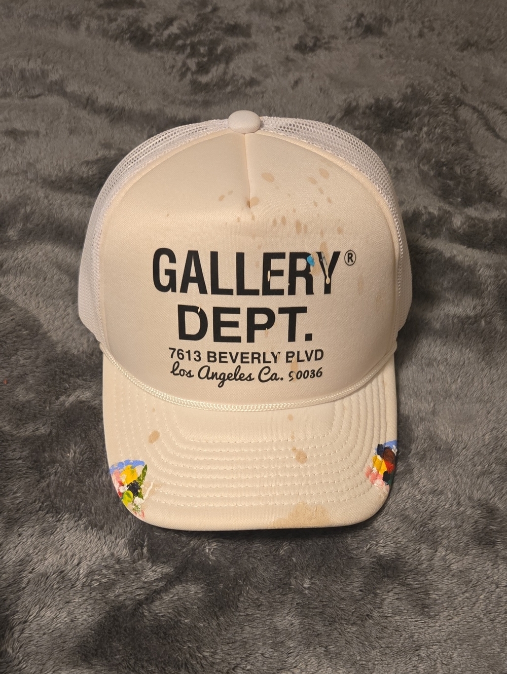 Gallery Dept Cream Hat with Black Logo and Multicolor Paint Accents